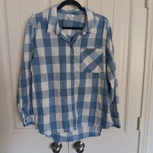Time And Tru XXL Blue/White Plaid Long Sleeve Button-Up Shirt